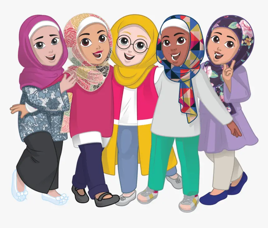 764 7641724 group pose a 1 muslim girl group cartoon