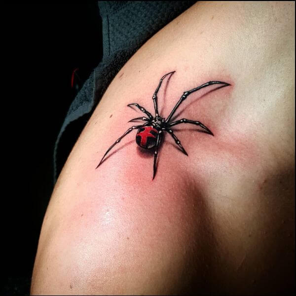 black widow spider tattoo on hand